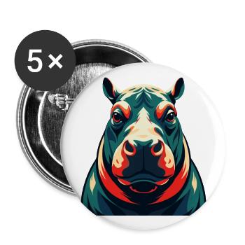 Hippo Cartoon Character Colorful Pet Animal - Buttons large 2.2''/56 mm (5-pack) - white - Front