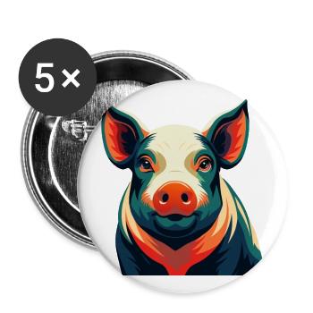 Schwein Cartoon Figur Buntes Haustier Tier - Buttons groß 56 mm (5er Pack) - Weiß - Vorne