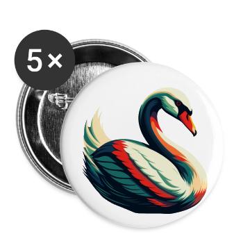 Schwan Zeichentrickfigur Buntes Haustier Tier - Buttons groß 56 mm (5er Pack) - Weiß - Vorne