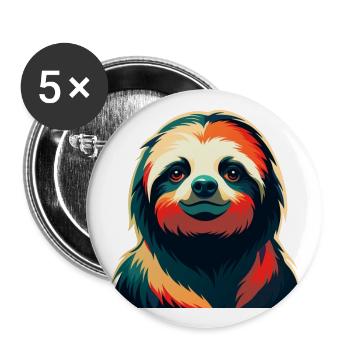 Faultier Cartoon Figur Buntes Haustier Tier - Buttons groß 56 mm (5er Pack) - Weiß - Vorne
