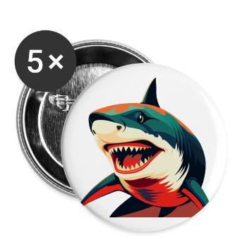Hai Cartoon Figur Buntes Haustier Tier - Buttons groß 56 mm (5er Pack) - Weiß - Vorne