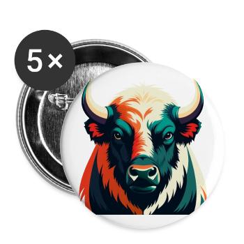 Buffalo Cartoon Character Colorful Pet Animal - Buttons large 2.2''/56 mm (5-pack) - white - Front