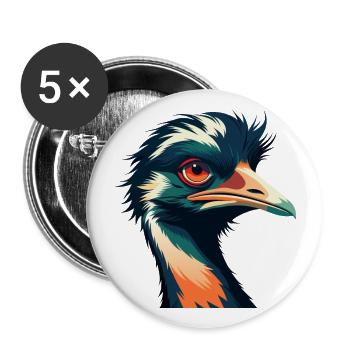Emu Cartoon Character Colorful Pet Animal - Buttons large 2.2''/56 mm (5-pack) - white - Front