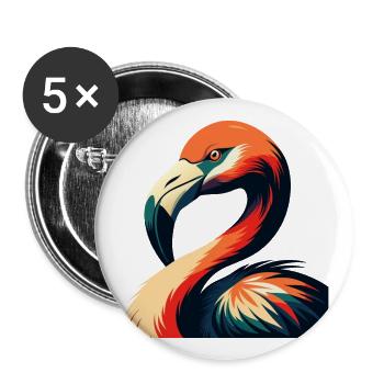 Flamingo Cartoon Character Colorful Pet Animal - Buttons large 2.2''/56 mm (5-pack) - white - Front