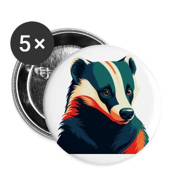 Badger Cartoon Character Colorful Pet Animal - Buttons large 2.2''/56 mm (5-pack) - white - Front
