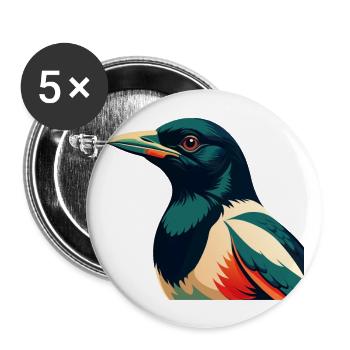 Pie Dessin Animé Personnage Animal De Compagnie Coloré - Lot de 5 grands badges (56 mm) - blanc - Devant