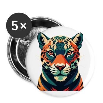 Leopard Cartoon Character Colorful Pet Animal - Buttons large 2.2''/56 mm (5-pack) - white - Front