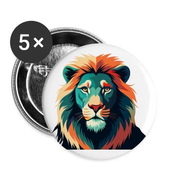 Lion Dessin Animé Personnage Animal De Compagnie Coloré - Lot de 5 grands badges (56 mm) - blanc - Devant