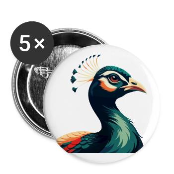 Paon Dessin Animé Personnage Animal Coloré Animal De Compagnie - Lot de 5 grands badges (56 mm) - blanc - Devant