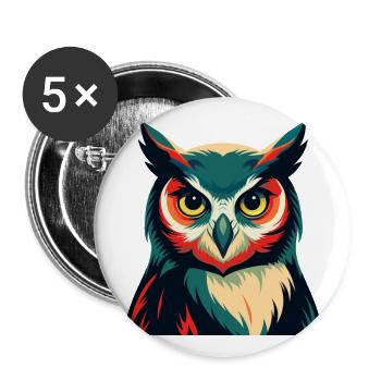 Eule Zeichentrickfigur Buntes Haustier Tier - Buttons groß 56 mm (5er Pack) - Weiß - Vorne