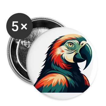 Parrot Cartoon Character Colorful Pet Animal - Buttons large 2.2''/56 mm (5-pack) - white - Front