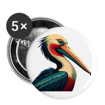 Pelican Cartoon Character Colorful Pet Animal - Buttons large 2.2''/56 mm (5-pack) - white - Front