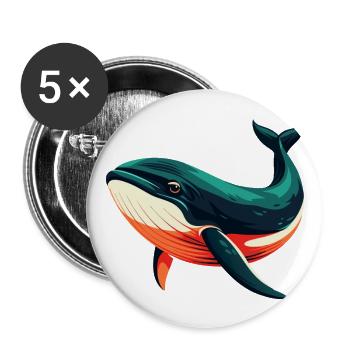 Wal Cartoon Figur Buntes Haustier Tier - Buttons groß 56 mm (5er Pack) - Weiß - Vorne
