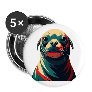 Robbe Cartoon Figur Buntes Haustier Tier - Buttons groß 56 mm (5er Pack) - Weiß - Vorne