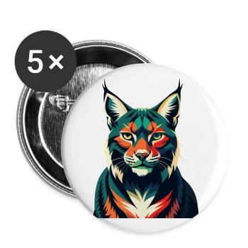 Luchs Zeichentrickfigur Buntes Haustier Tier - Buttons groß 56 mm (5er Pack) - Weiß - Vorne
