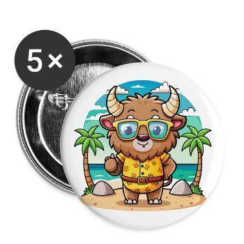 Bison Funny Cartoon Lunettes de soleil de plage d’été - Lot de 5 grands badges (56 mm) - blanc - Devant