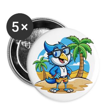 Lunettes de soleil Blue Jay Funny Cartoon Summer Beach - Lot de 5 grands badges (56 mm) - blanc - Devant
