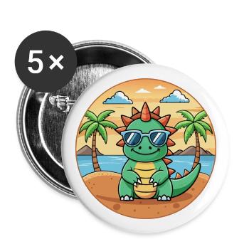 Dragon Funny Cartoon Lunettes de soleil de plage d’été - Lot de 5 grands badges (56 mm) - blanc - Devant