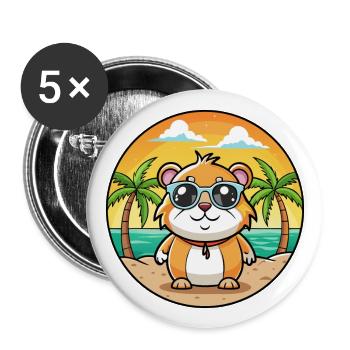 Cochon d’Inde Drôle Dessin Animé Plage Été Lunettes de soleil - Lot de 5 grands badges (56 mm) - blanc - Devant
