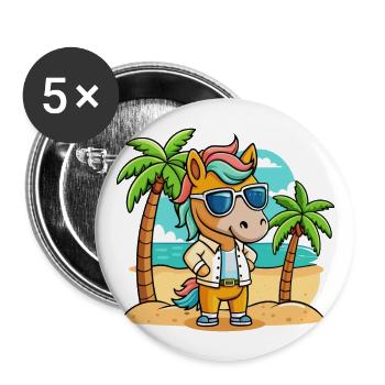 Pferd Lustige Cartoon Sommer Strand Sonnenbrille - Buttons groß 56 mm (5er Pack) - Weiß - Vorne