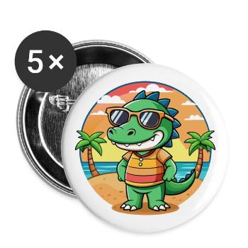 Krokodil Lustige Cartoon Sommer Strand Sonnenbrille - Buttons groß 56 mm (5er Pack) - Weiß - Vorne