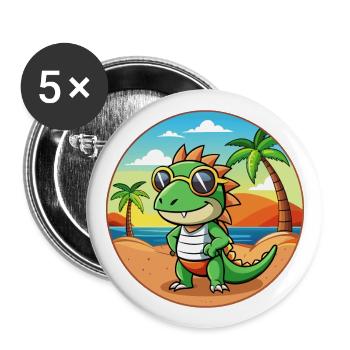 Iguane Lunettes de soleil de plage d’été de dessin animé drôle - Lot de 5 grands badges (56 mm) - blanc - Devant