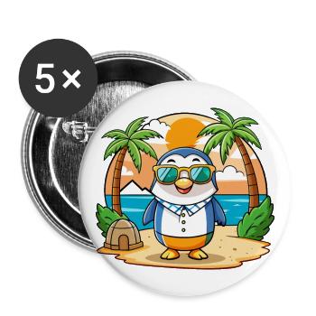 Pinguin Lustige Cartoon Sommer Strand Sonnenbrille - Buttons groß 56 mm (5er Pack) - Weiß - Vorne