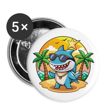 Hai Lustige Cartoon Sommer Strand Sonnenbrille - Buttons groß 56 mm (5er Pack) - Weiß - Vorne