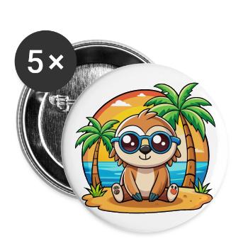 Sloth Funny Cartoon Summer Beach Sunglasses - Buttons large 2.2''/56 mm (5-pack) - white - Front