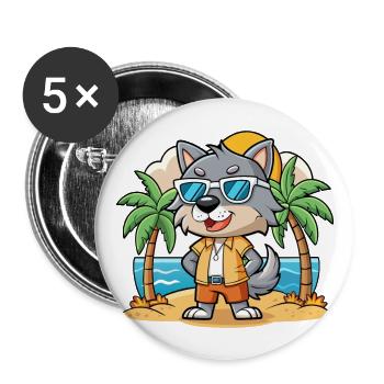 Wolf Funny Cartoon Summer Beach Sunglasses - Buttons large 2.2''/56 mm (5-pack) - white - Front