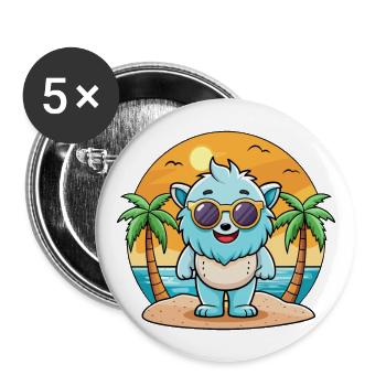 Yeti Lunettes de soleil de plage d’été de dessin animé drôle - Lot de 5 grands badges (56 mm) - blanc - Devant