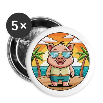Cochon Drôle Dessin Animé Plage De Plage Lunettes - Lot de 5 grands badges (56 mm) - blanc - Devant