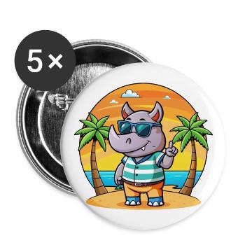 Rhino Lustige Cartoon Sommer Strand Sonnenbrille - Buttons groß 56 mm (5er Pack) - Weiß - Vorne