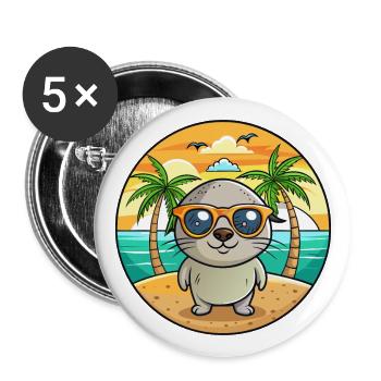 Lunettes de soleil de plage d’été de dessin animé drôle de phoque - Lot de 5 grands badges (56 mm) - blanc - Devant