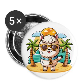 Alpaka Lustige Cartoon Sommer Strand Sonnenbrille - Buttons groß 56 mm (5er Pack) - Weiß - Vorne