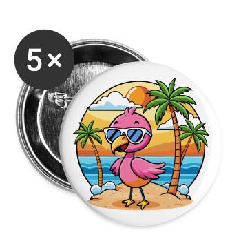 Flamingo Funny Cartoon Summer Beach Sunglasses - Buttons large 2.2''/56 mm (5-pack) - white - Front