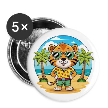 Tiger Lustige Cartoon Sommer Strand Sonnenbrille - Buttons groß 56 mm (5er Pack) - Weiß - Vorne
