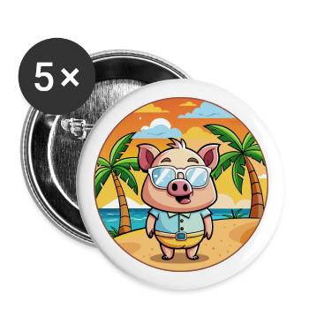 Cochon Drôle Dessin Animé Plage De Plage Lunettes - Lot de 5 grands badges (56 mm) - blanc - Devant
