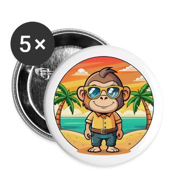Schimpanse Lustige Cartoon Sommer Strand Sonnenbrille - Buttons groß 56 mm (5er Pack) - Weiß - Vorne