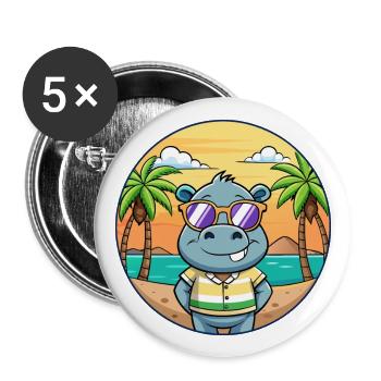 Hippo Funny Cartoon Summer Beach Sunglasses - Buttons large 2.2''/56 mm (5-pack) - white - Front
