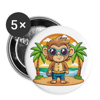 Monkey Funny Cartoon Summer Beach Sunglasses - Buttons large 2.2''/56 mm (5-pack) - white - Front
