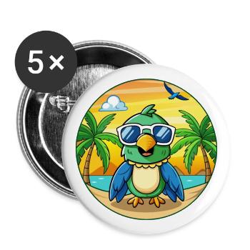 Papagei Lustige Cartoon Sommer Strand Sonnenbrille - Buttons groß 56 mm (5er Pack) - Weiß - Vorne