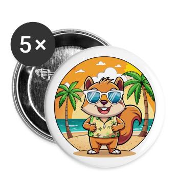 Eichhörnchen Lustige Cartoon Sommer Strand Sonnenbrille - Buttons groß 56 mm (5er Pack) - Weiß - Vorne