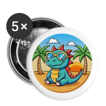 Dragon Funny Cartoon Lunettes de soleil de plage d’été - Lot de 5 grands badges (56 mm) - blanc - Devant
