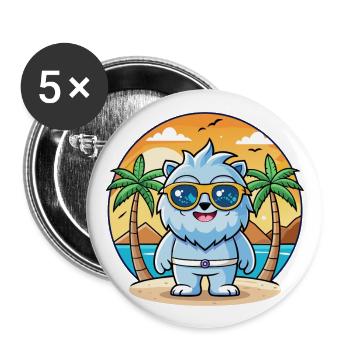 Yeti Lustige Cartoon Sommer Strand Sonnenbrille - Buttons groß 56 mm (5er Pack) - Weiß - Vorne