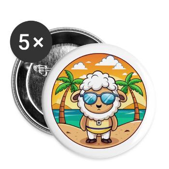 Schaf Lustige Cartoon Sommer Strand Sonnenbrille - Buttons groß 56 mm (5er Pack) - Weiß - Vorne