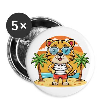 Tiger Lustige Cartoon Sommer Strand Sonnenbrille - Buttons groß 56 mm (5er Pack) - Weiß - Vorne