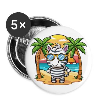 Zebra Lustige Cartoon Sommer Strand Sonnenbrille - Buttons groß 56 mm (5er Pack) - Weiß - Vorne