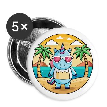 Unicorn Funny Cartoon Summer Beach Sunglasses - Buttons large 2.2''/56 mm (5-pack) - white - Front