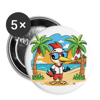 Woodpecker Lustige Cartoon Sommer Strand Sonnenbrille - Buttons groß 56 mm (5er Pack) - Weiß - Vorne